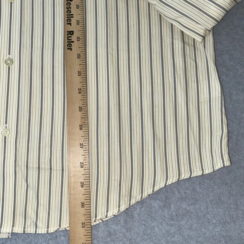 Banana Republic Button Up Shirt Men's L 16-16.5 Yellow Gray‎ Stripe Long Sleeve